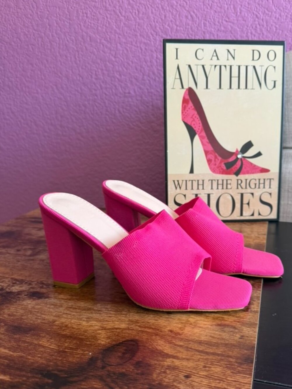 Pink Chunky Heel Mule